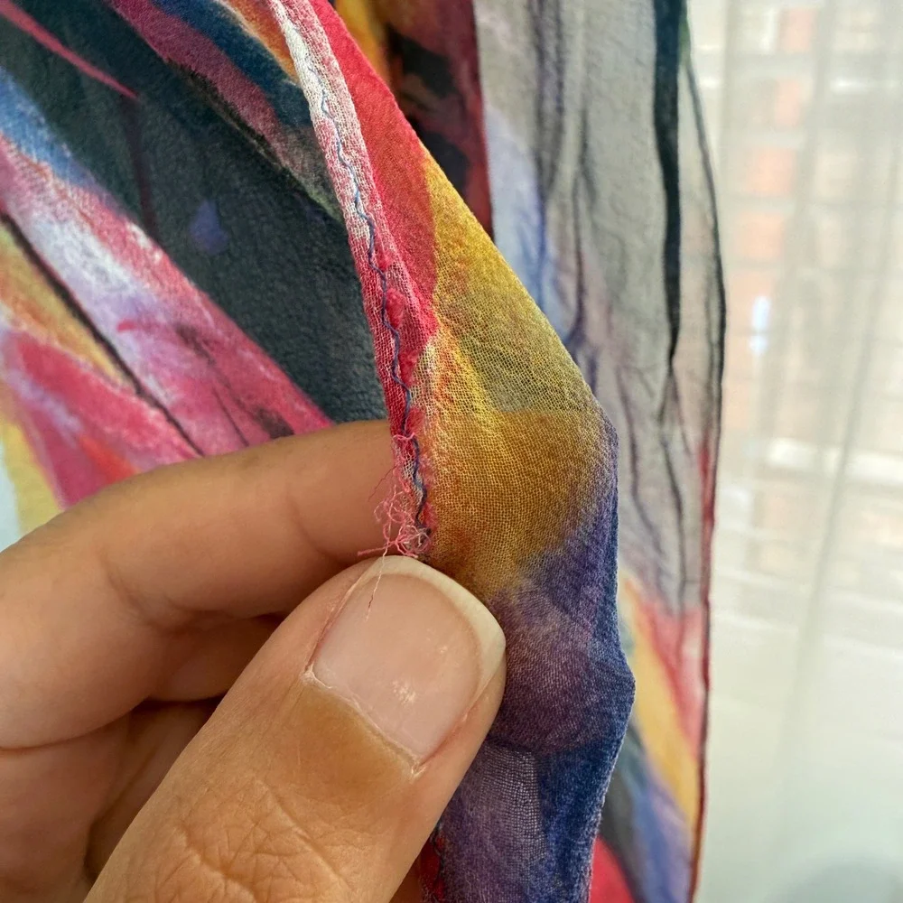 Silk Abstract Watercolor Sheer Chiffon Scarf Multi-Color Artistic Lightweight